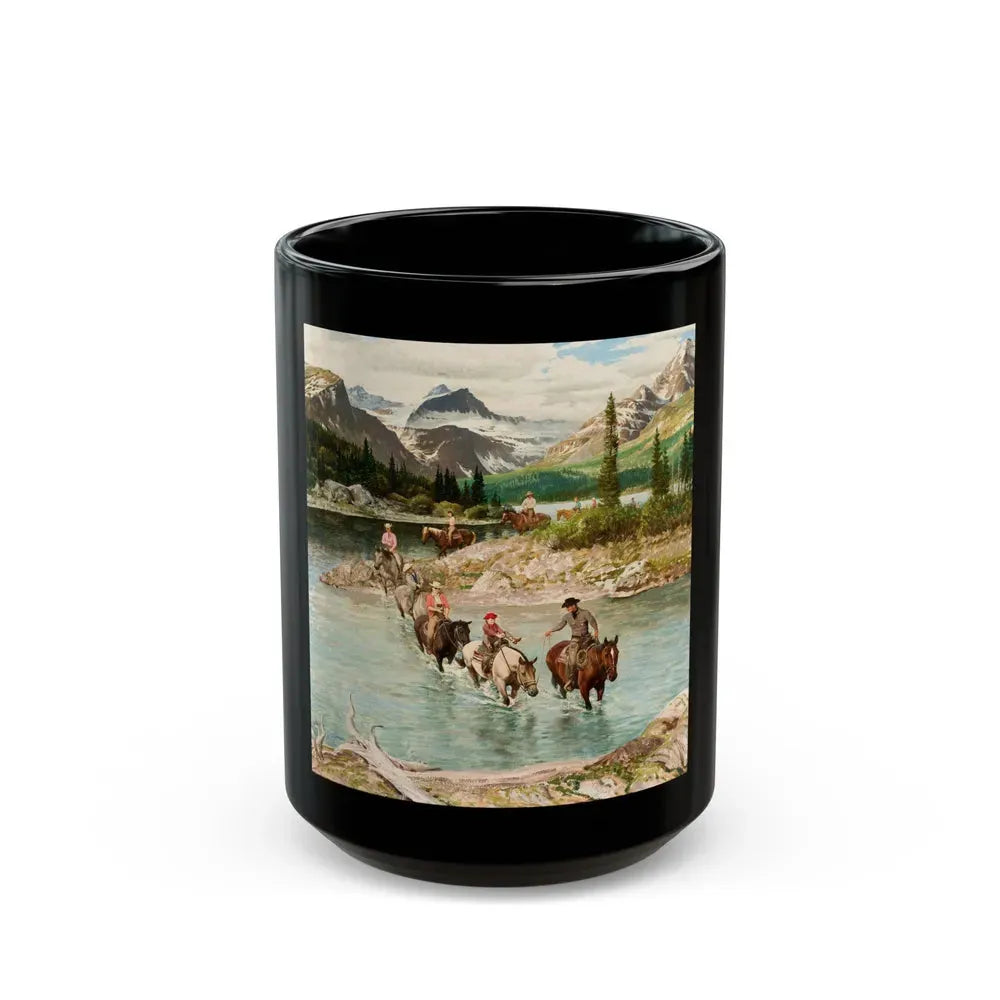 Glacier National Park, Saturday Evening Post cover, July 30, 1960 - Black Coffee Mug 15oz - Go Mug Yourself