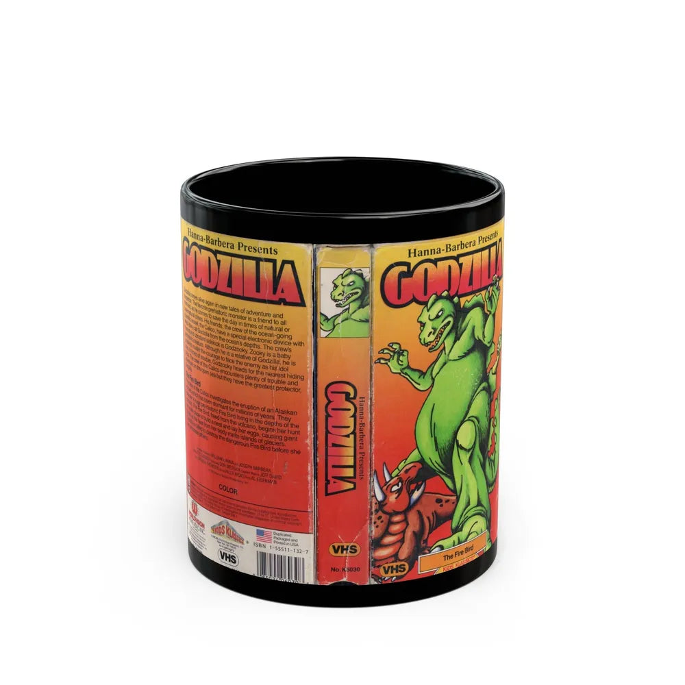 GODZILLA CARTOON THE FIRE BIRD HANNA BARBERA PRESENTS (VHS COVER) - Black Coffee Mug-11oz-Go Mug Yourself