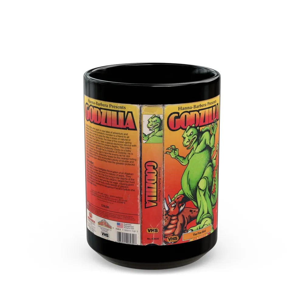 GODZILLA CARTOON THE FIRE BIRD HANNA BARBERA PRESENTS (VHS COVER) - Black Coffee Mug-15oz-Go Mug Yourself