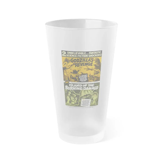 GODZILLA'S REVENGE + ISLAND OF THE BURNING DAMNED 1969 Movie Poster - Frosted Pint Glass 16oz 16oz Frosted - Go Mug Yourself