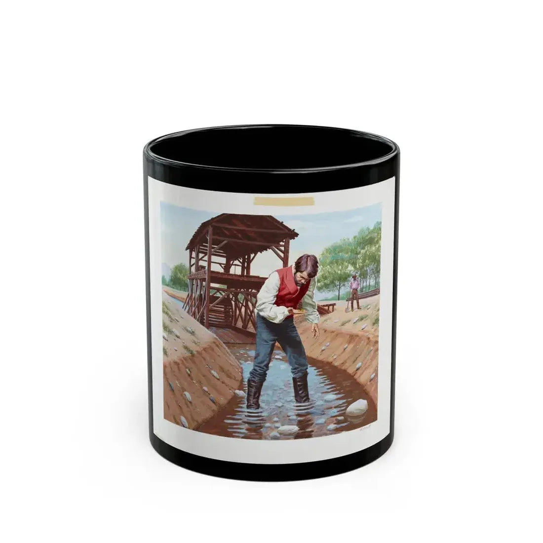 Gold Discovered at Sutter's Mill Illustration (1978) - Black Coffee Mug 11oz - Go Mug Yourself