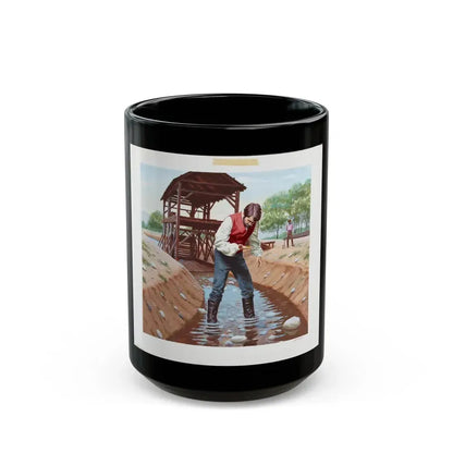 Gold Discovered at Sutter's Mill Illustration (1978) - Black Coffee Mug 15oz - Go Mug Yourself