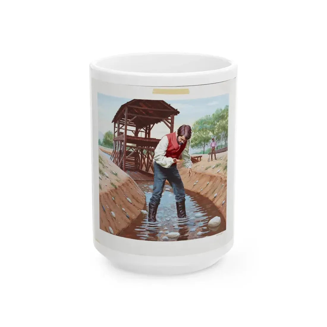 Gold Discovered at Sutter's Mill Illustration (1978) - White Coffee Mug 15oz - Go Mug Yourself