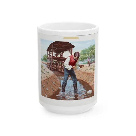 Gold Discovered at Sutter's Mill Illustration (1978) - White Coffee Mug 15oz - Go Mug Yourself