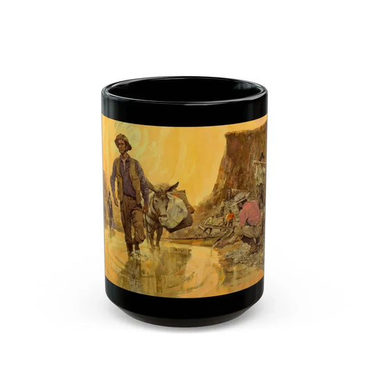 Gold Seekers Rush to California, Great Moments in American History illustration, 1965 - Black Coffee Mug 15oz - Go Mug Yourself