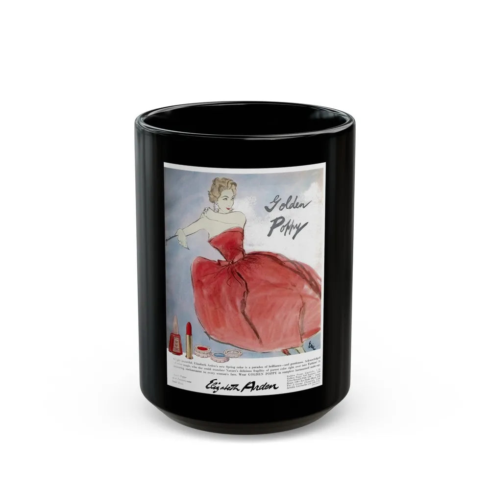 Golden Poppy, Elizabeth Arden advertisement, 1957 - Black Coffee Mug-15oz-Go Mug Yourself