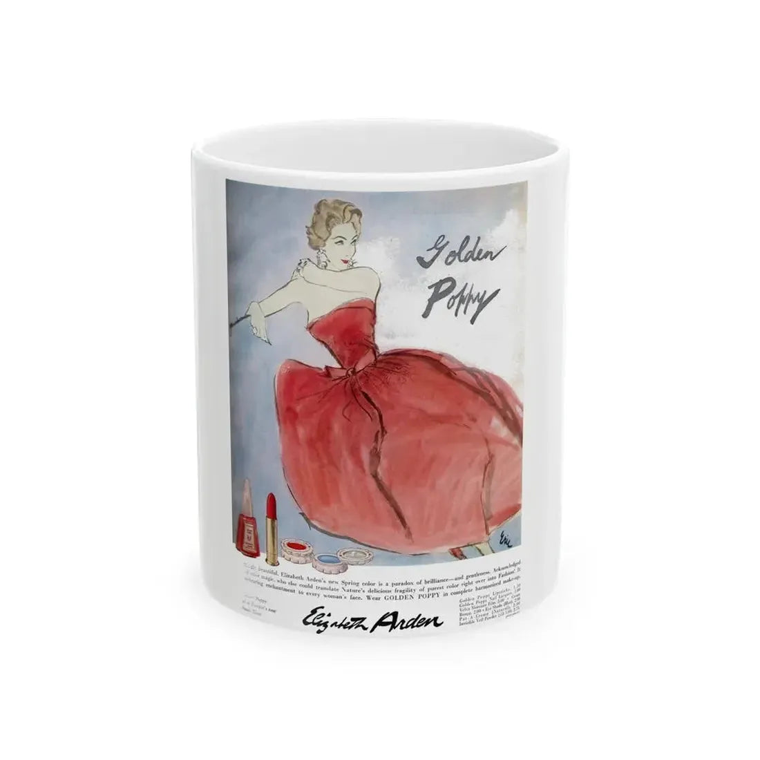 Golden Poppy, Elizabeth Arden advertisement, 1957 - White Coffee Mug - Go Mug Yourself