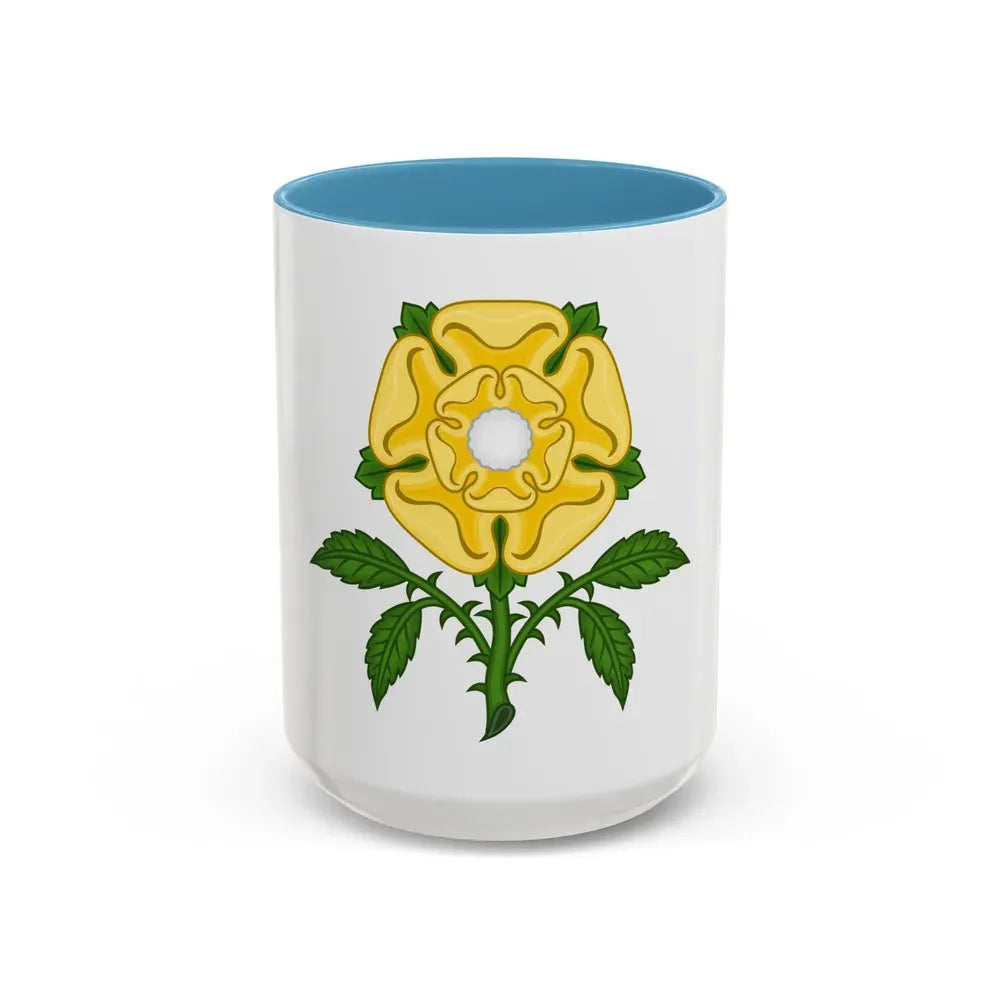 Golden Rose Badge - Accent Coffee Mug 15oz Light Blue - Go Mug Yourself