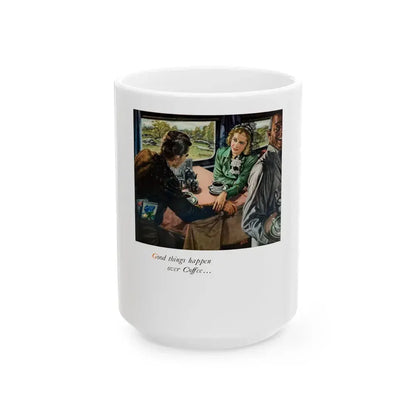 Good things happen over Coffee..., 1948 - White Coffee Mug 15oz - Go Mug Yourself
