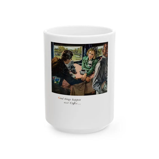 Good things happen over Coffee..., 1948 - White Coffee Mug-15oz-Go Mug Yourself