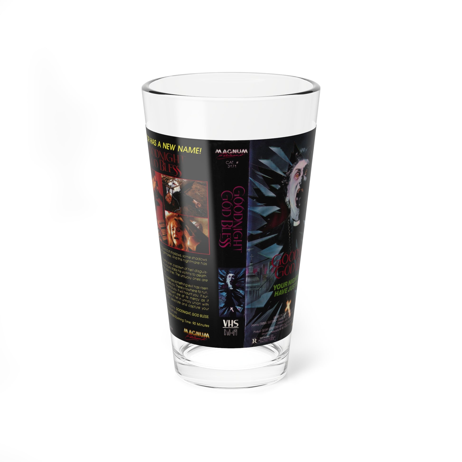 GOODNIGHT GOD BLESS (VHS COVER) Pint Glass 16oz-16oz-Go Mug Yourself