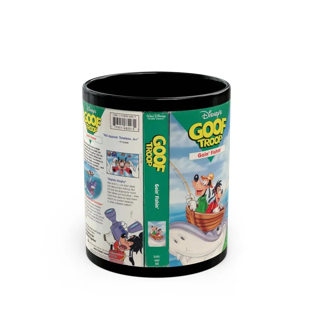 GOOF TROOP GOIN FISHIN (VHS COVER) - Black Coffee Mug 11oz - Go Mug Yourself