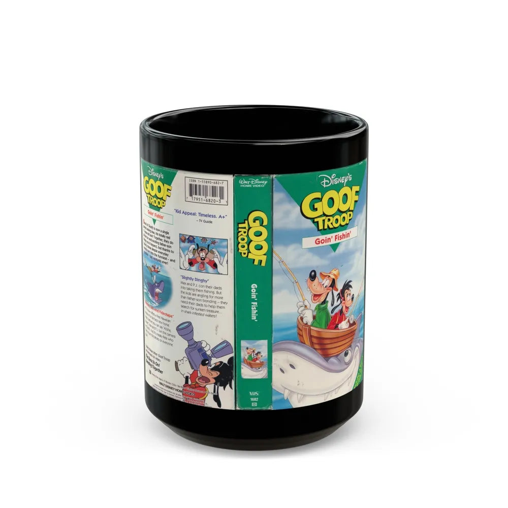 GOOF TROOP GOIN FISHIN (VHS COVER) - Black Coffee Mug-15oz-Go Mug Yourself