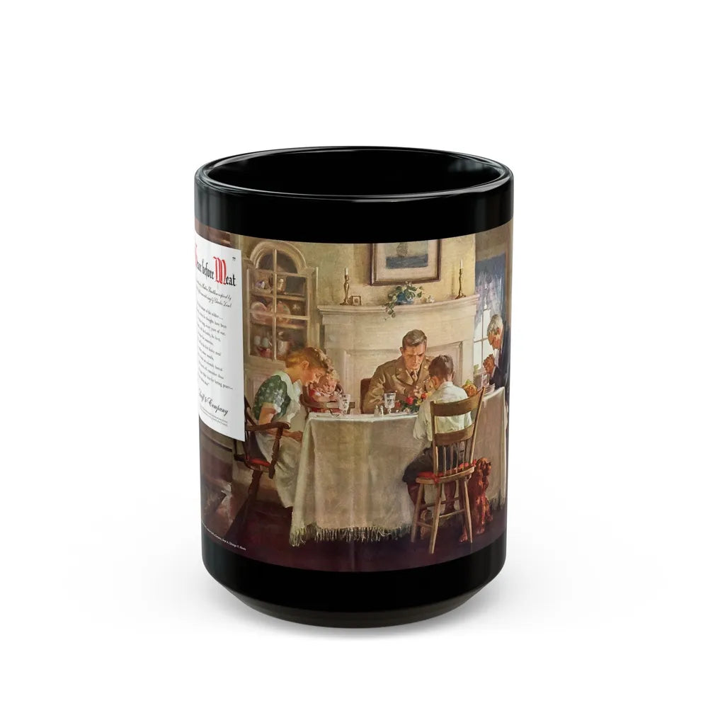 Grace before Meat for Swift & Company, The Saturday Evening Post, April 21, 1945 - Black Coffee Mug-15oz-Go Mug Yourself