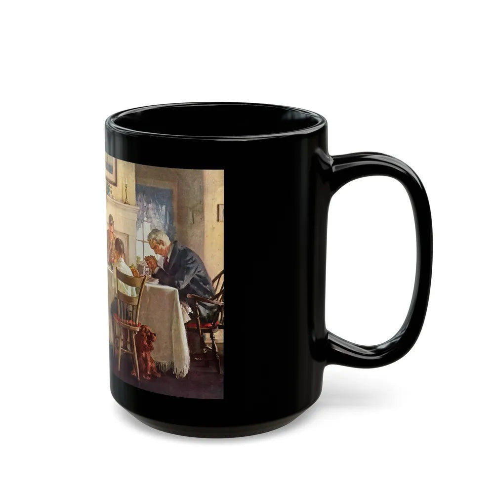 Grace before Meat for Swift & Company, The Saturday Evening Post, April 21, 1945 - Black Coffee Mug-Go Mug Yourself