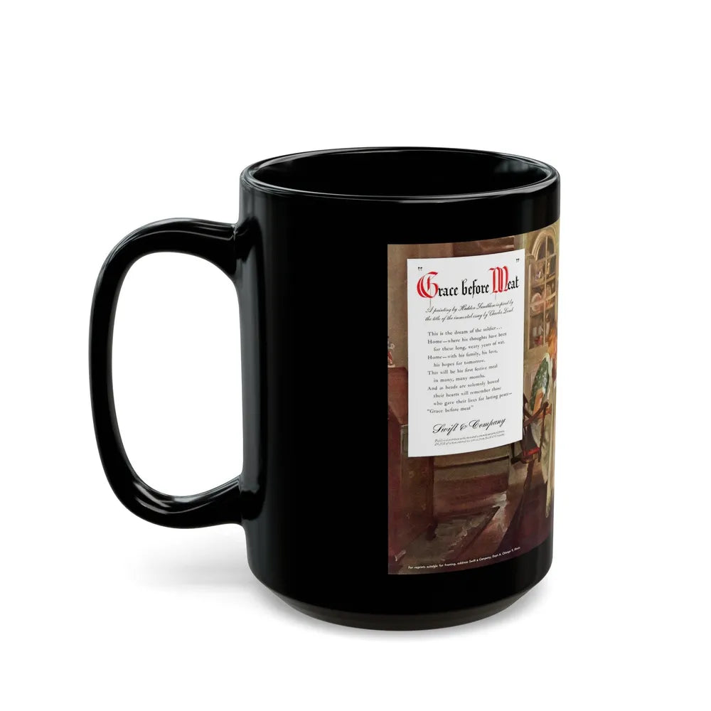 Grace before Meat for Swift & Company, The Saturday Evening Post, April 21, 1945 - Black Coffee Mug-Go Mug Yourself