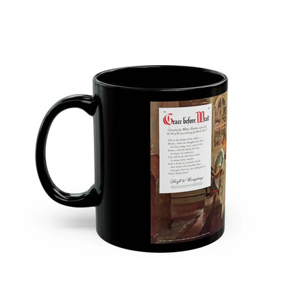 Grace before Meat for Swift & Company, The Saturday Evening Post, April 21, 1945 - Black Coffee Mug-Go Mug Yourself