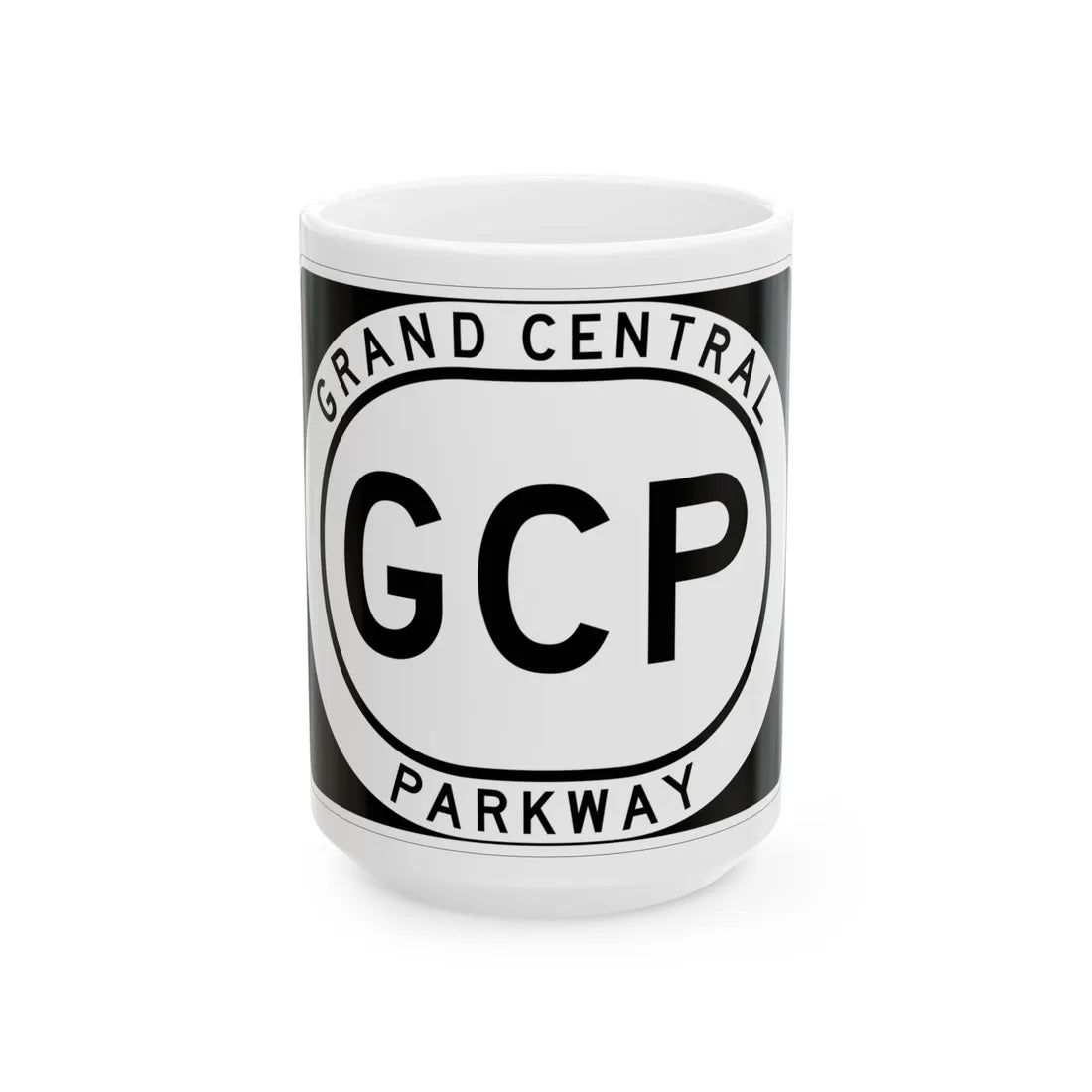 Grand Central Pkwy Shield (New York) (Road Sign) White Coffee Mug 15oz - Go Mug Yourself