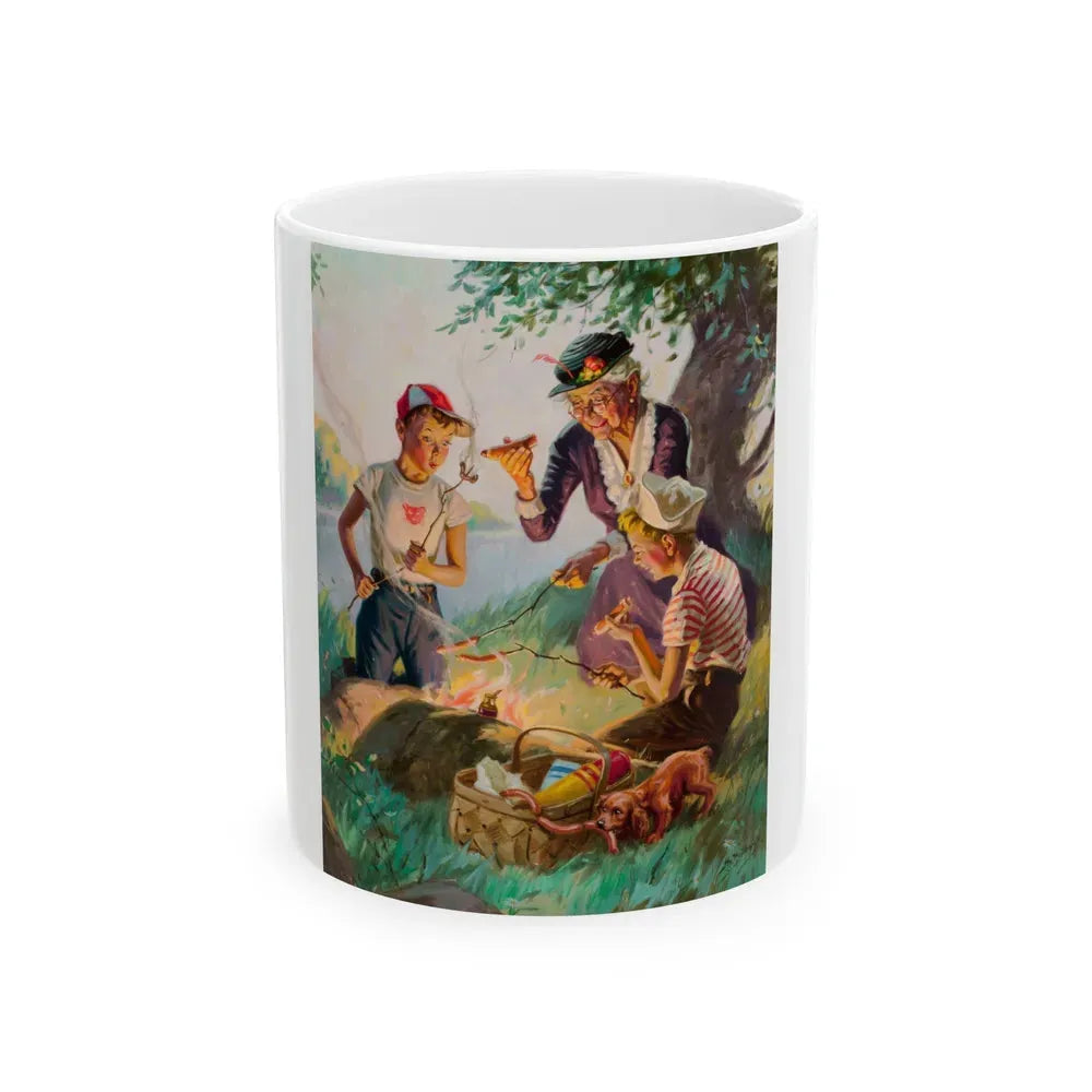 Grandma at the Weenie Roast, c. 1955 - White Coffee Mug 11oz - Go Mug Yourself