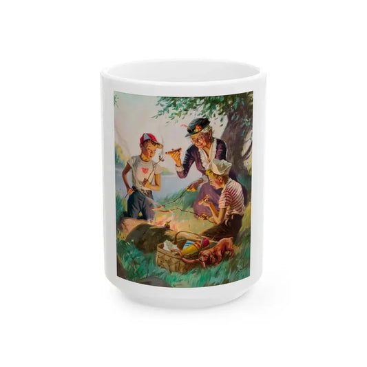 Grandma at the Weenie Roast, c. 1955 - White Coffee Mug 15oz - Go Mug Yourself