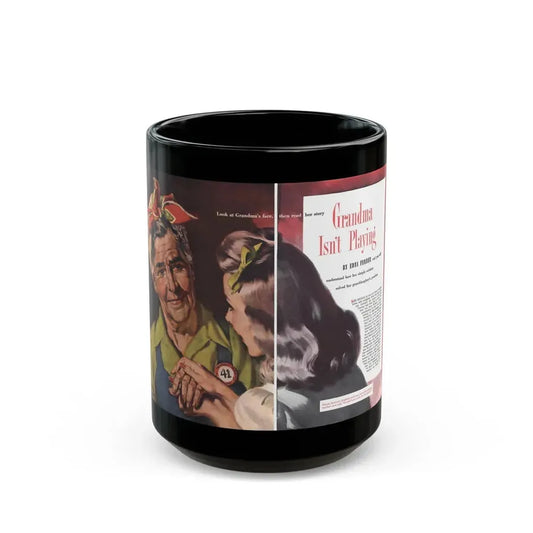 Grandma Isn't Playing (1), Cosmopolitan, October 1943 - Black Coffee Mug 15oz - Go Mug Yourself