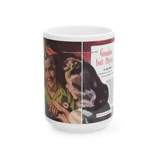 Grandma Isn't Playing (1), Cosmopolitan, October 1943 - White Coffee Mug 15oz - Go Mug Yourself