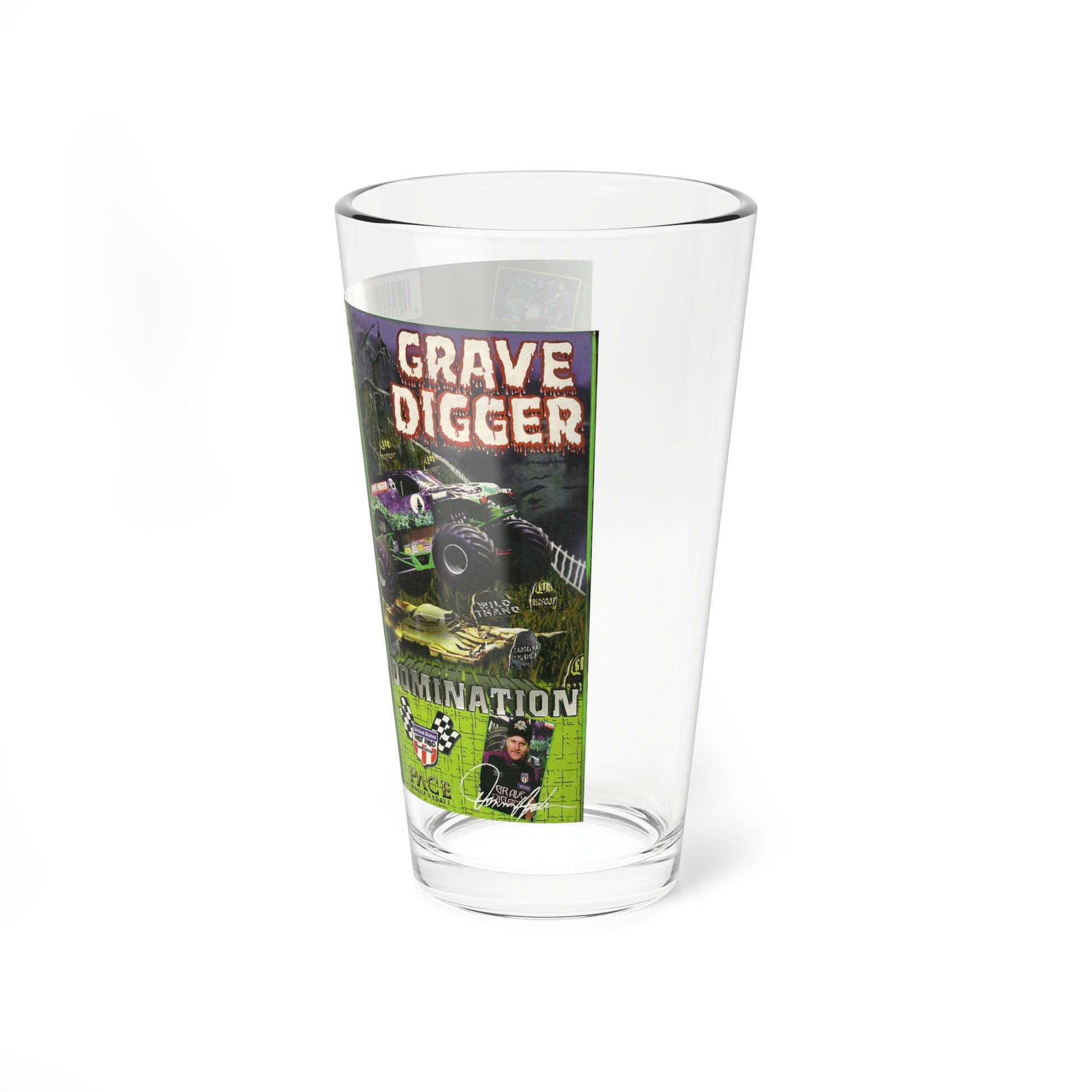 GRAVE DIGGER DOMINATION (VHS COVER) Pint Glass 16oz-Go Mug Yourself