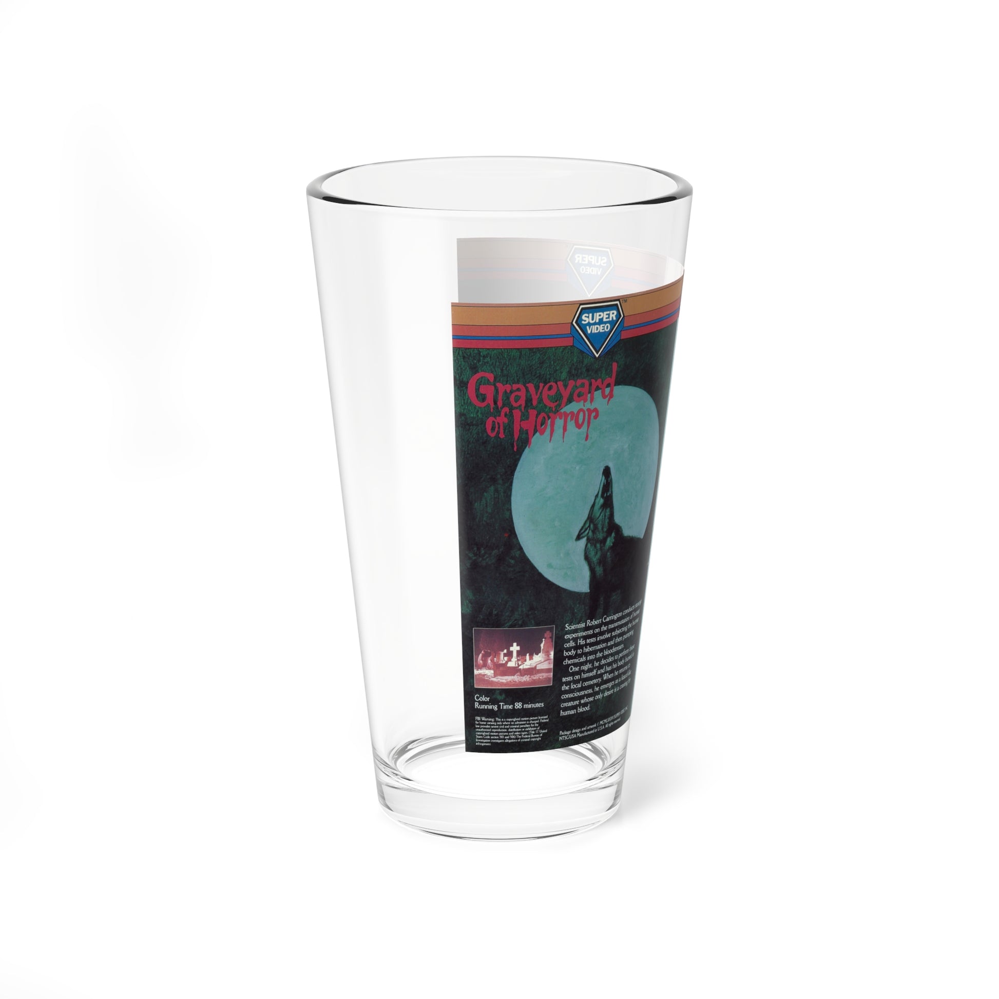 GRAVEYARD OF HORROR (VHS COVER) Pint Glass 16oz-Go Mug Yourself