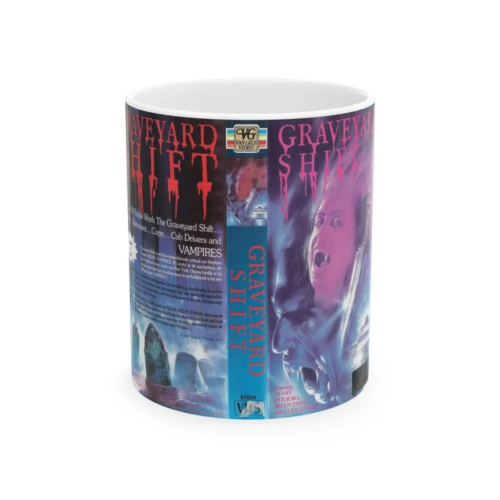 GRAVEYARD SHIFT CVG (VHS COVER) - White Coffee Mug 11oz - Go Mug Yourself