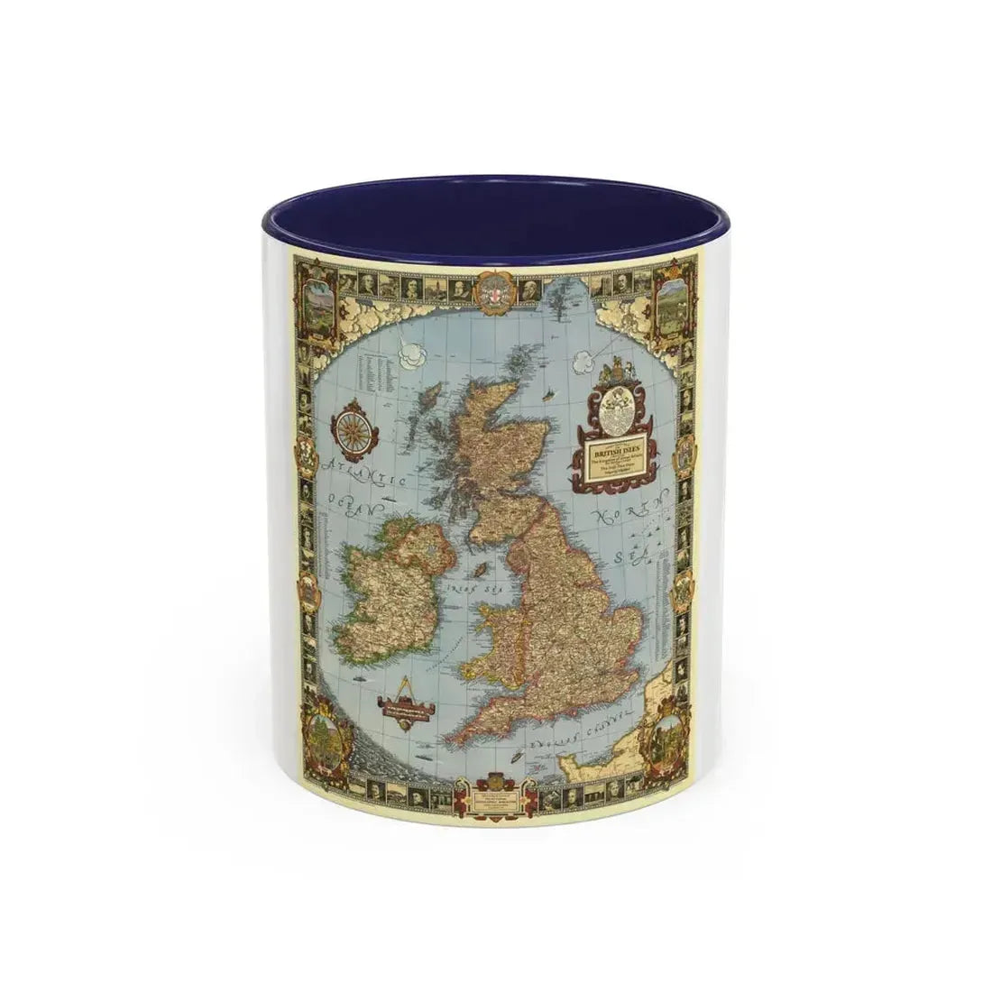 Great Britain - A Modern Pilgrim's Map (1937) (Map) Accent Coffee Mug 11oz Navy - Go Mug Yourself