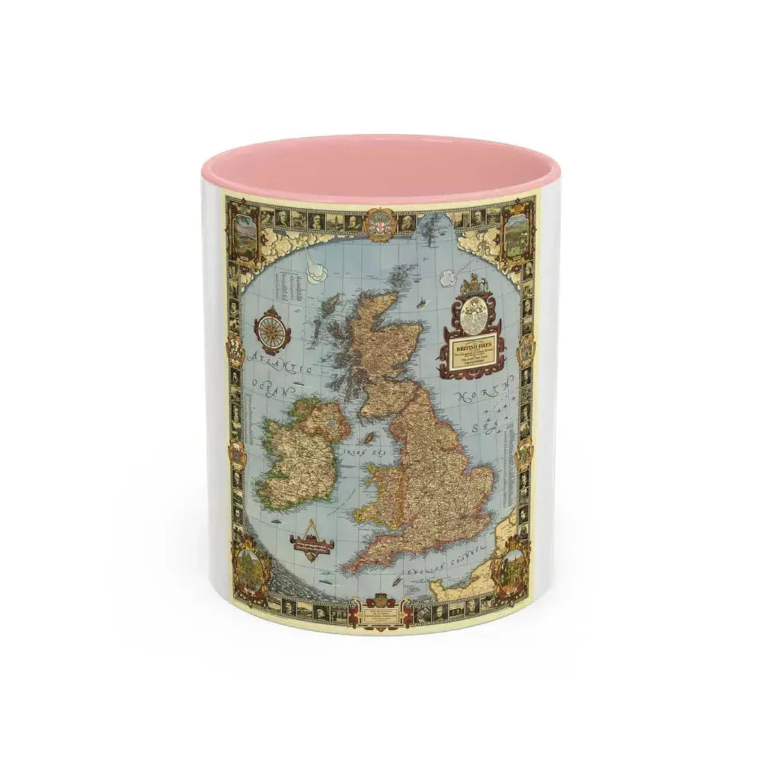 Great Britain - A Modern Pilgrim's Map (1937) (Map) Accent Coffee Mug 11oz Pink - Go Mug Yourself