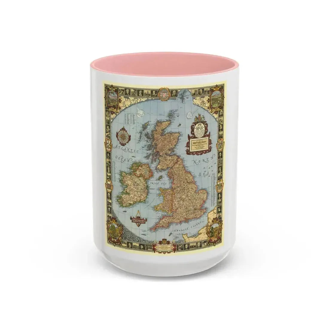 Great Britain - A Modern Pilgrim's Map (1937) (Map) Accent Coffee Mug 15oz Pink - Go Mug Yourself