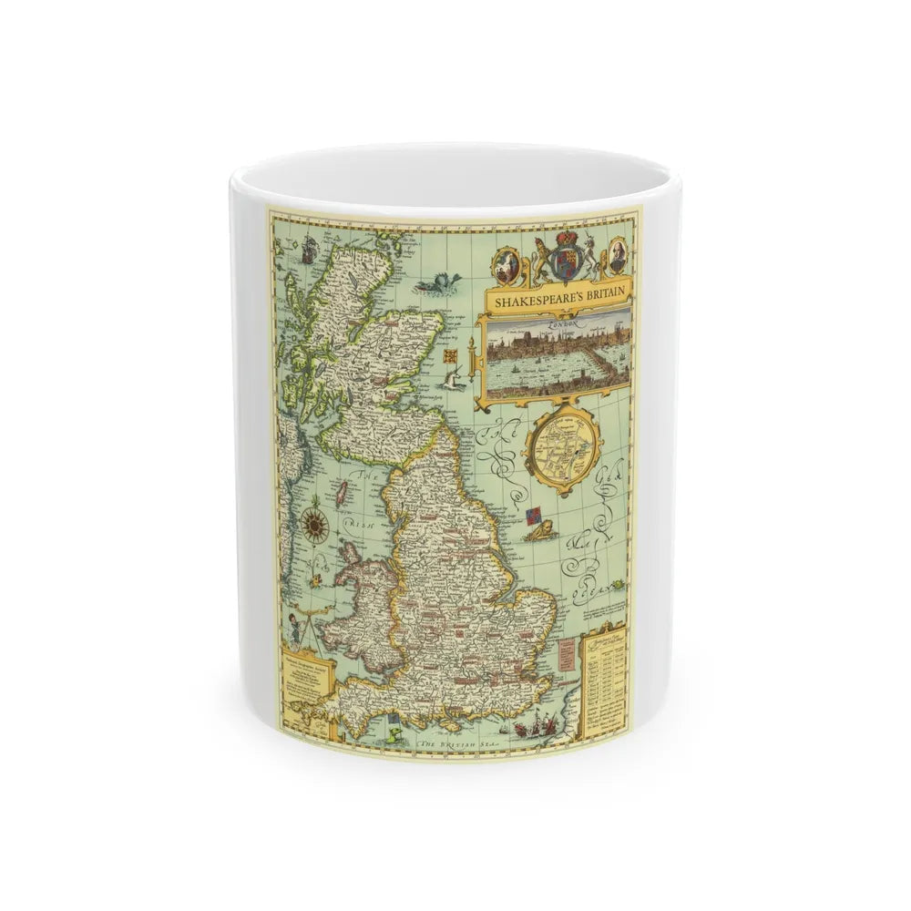 Great Britain - Shakespeare's (1964) (Map) White Coffee Mug-11oz-Go Mug Yourself