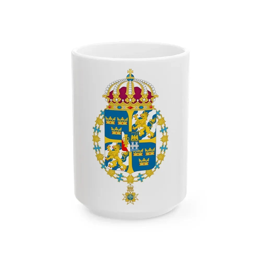 Great coat of arms of Sweden 3 - White Coffee Mug 15oz - Go Mug Yourself