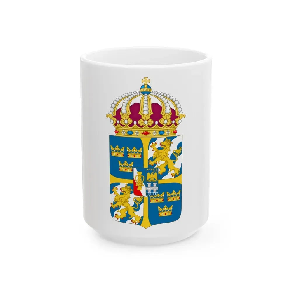 Great coat of arms of Sweden 4 - White Coffee Mug 15oz - Go Mug Yourself