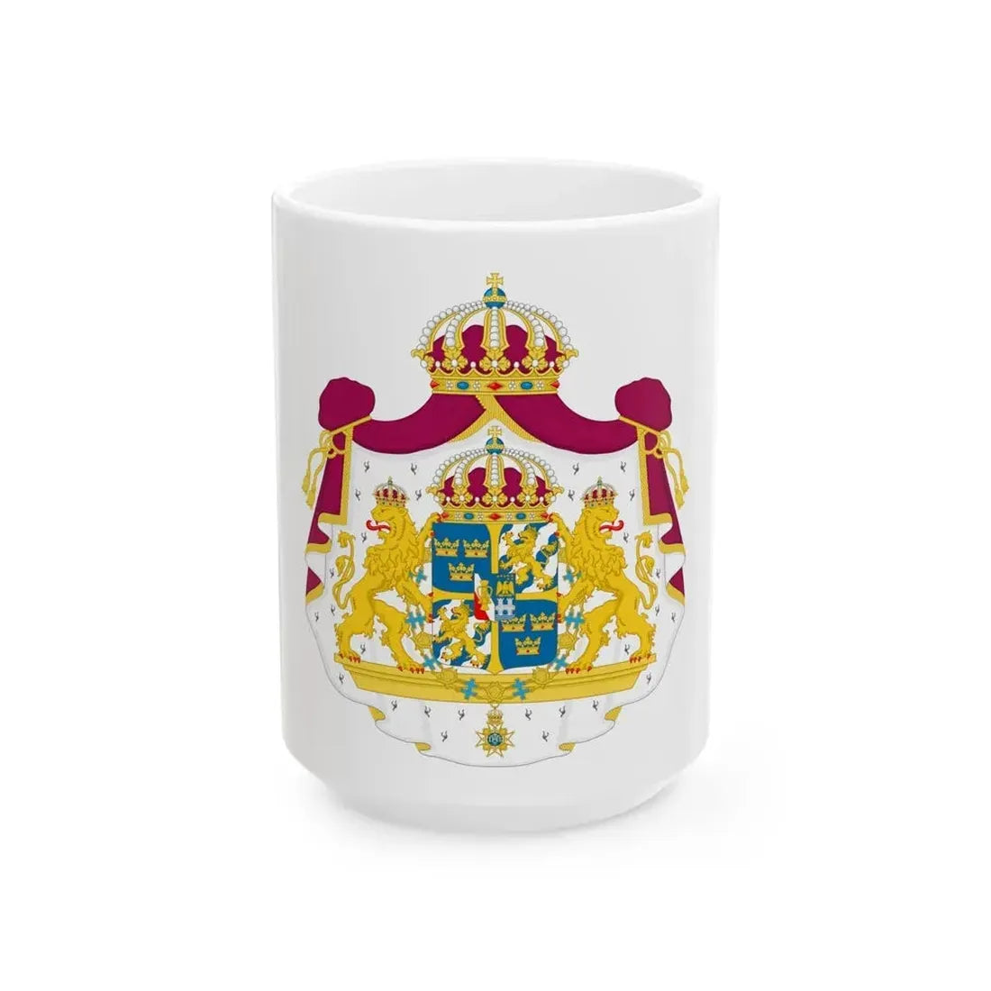 Great coat of arms of Sweden - White Coffee Mug 15oz - Go Mug Yourself