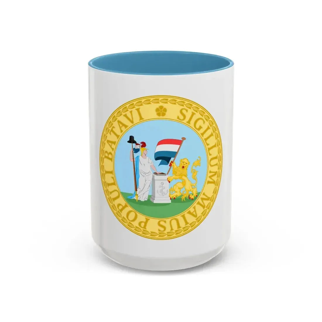 Great Seal of the Batavian Republic (1796) - Accent Coffee Mug 15oz Light Blue - Go Mug Yourself