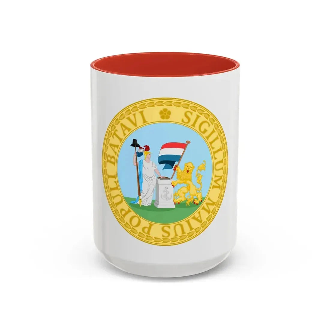 Great Seal of the Batavian Republic (1796) - Accent Coffee Mug 15oz Red - Go Mug Yourself