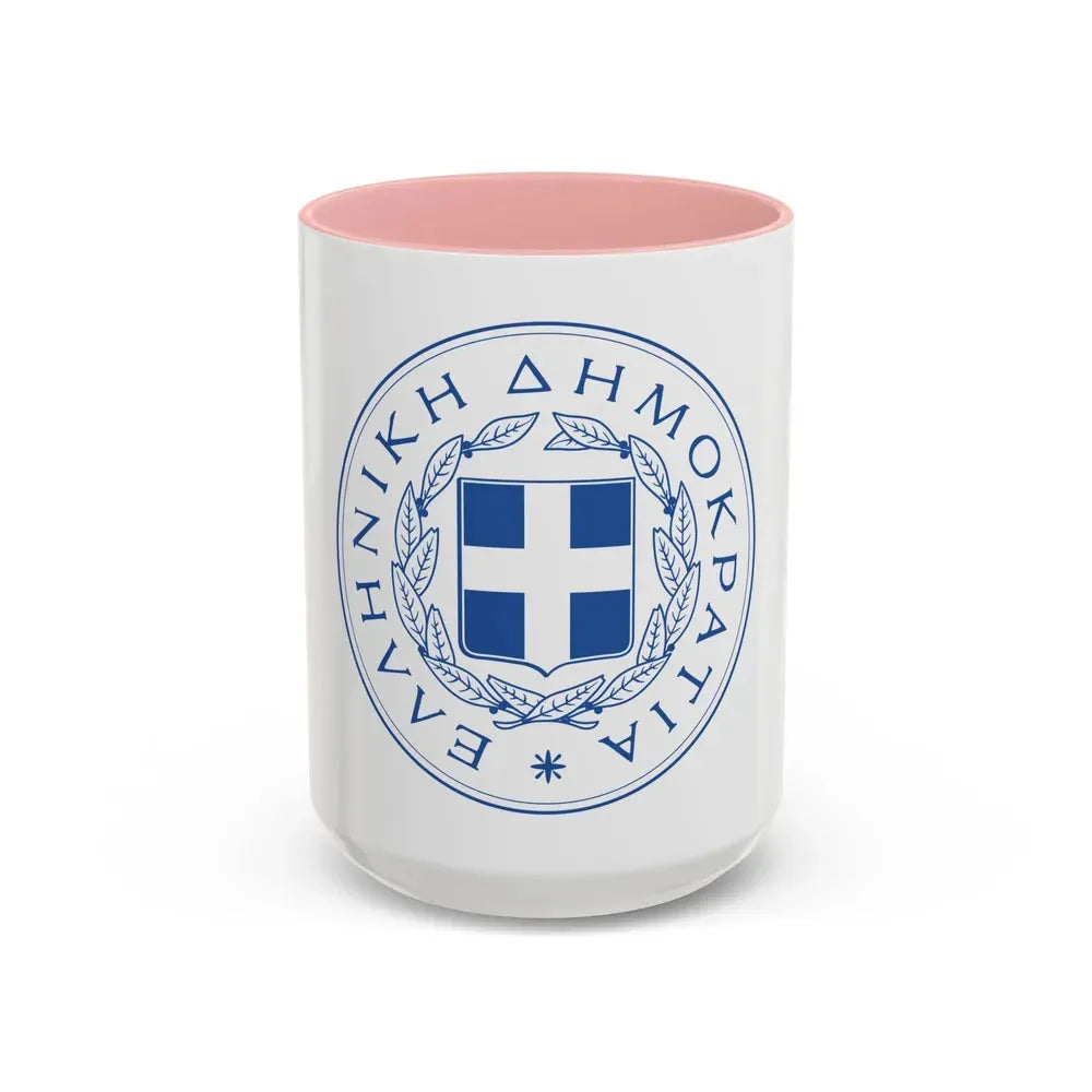 Great Seal of the State (Greece) - Accent Coffee Mug 15oz Pink - Go Mug Yourself