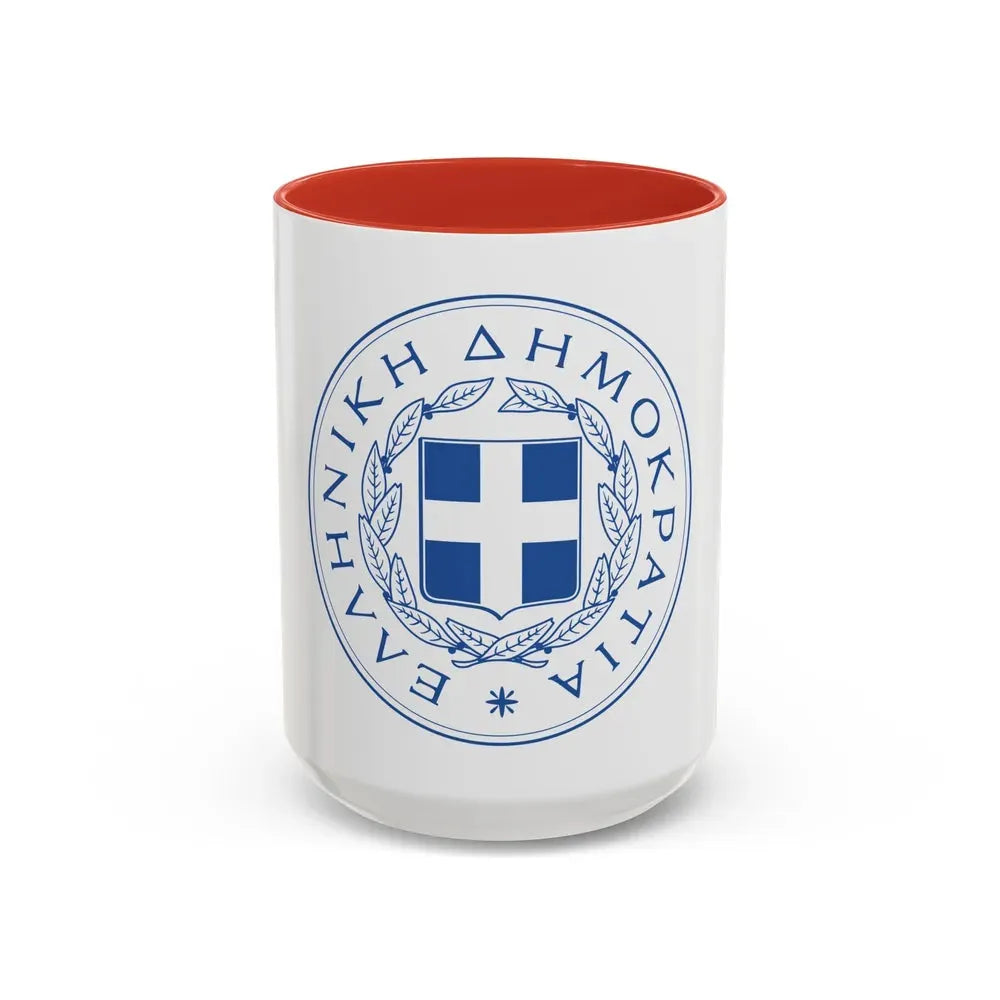 Great Seal of the State (Greece) - Accent Coffee Mug 15oz Red - Go Mug Yourself