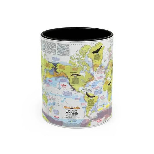 Great Whales, Migration and Range (1976) (Map) Accent Coffee Mug 11oz Black - Go Mug Yourself
