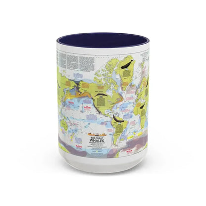 Great Whales, Migration and Range (1976) (Map) Accent Coffee Mug 15oz Navy - Go Mug Yourself