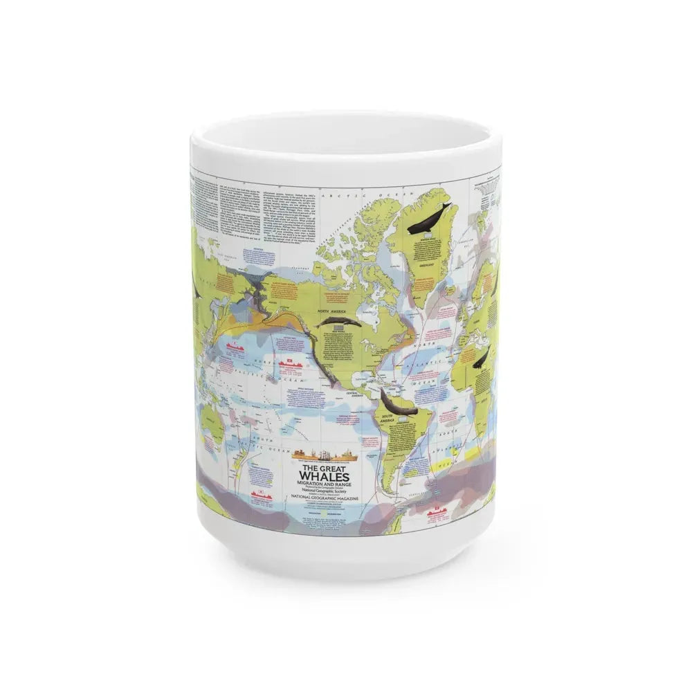 Great Whales, Migration and Range (1976) (Map) White Coffee Mug 15oz - Go Mug Yourself