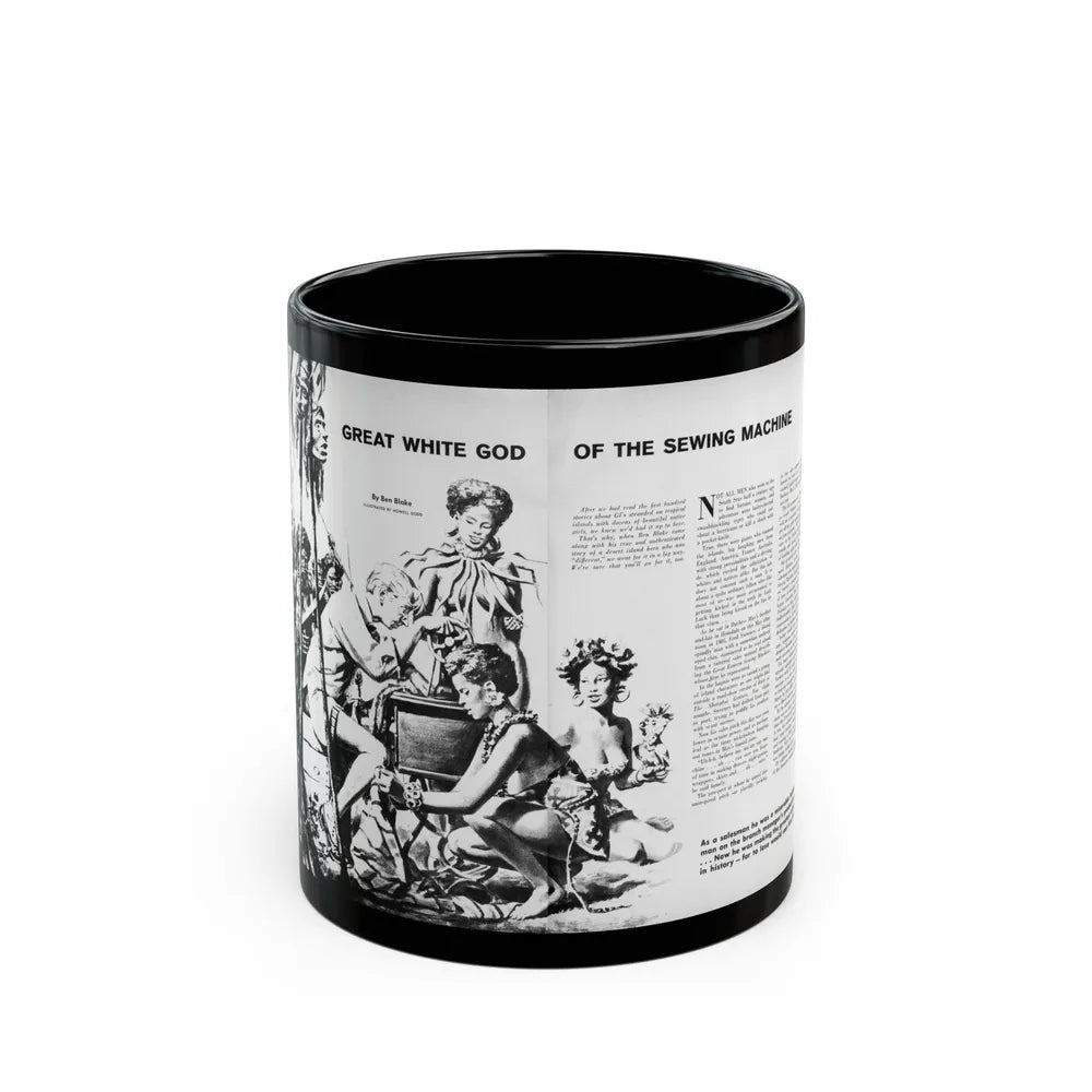 Great White God of the Sewing Machine, Men In Adventure, June 1968 - Black Coffee Mug-11oz-Go Mug Yourself