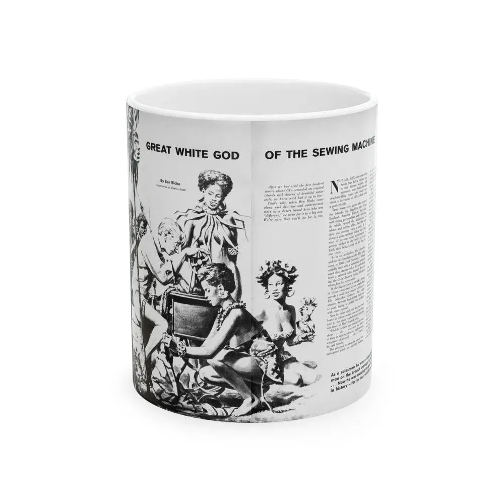 Great White God of the Sewing Machine, Men In Adventure, June 1968 - White Coffee Mug 11oz - Go Mug Yourself