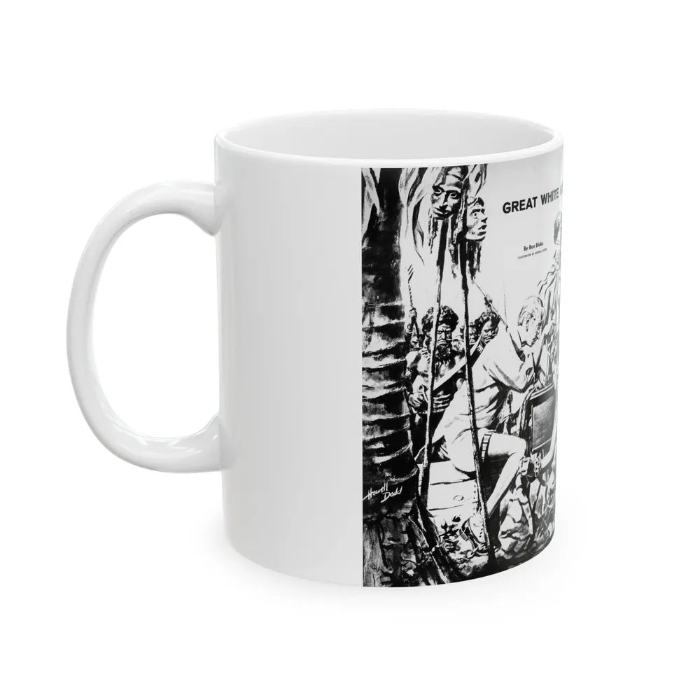 Great White God of the Sewing Machine, Men In Adventure, June 1968 - White Coffee Mug-Go Mug Yourself