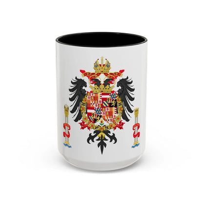 Greater Coat of Arms of Charles V Holy Roman Emperor, Charles I as King of Spain - Accent Coffee Mug 15oz Black - Go Mug Yourself