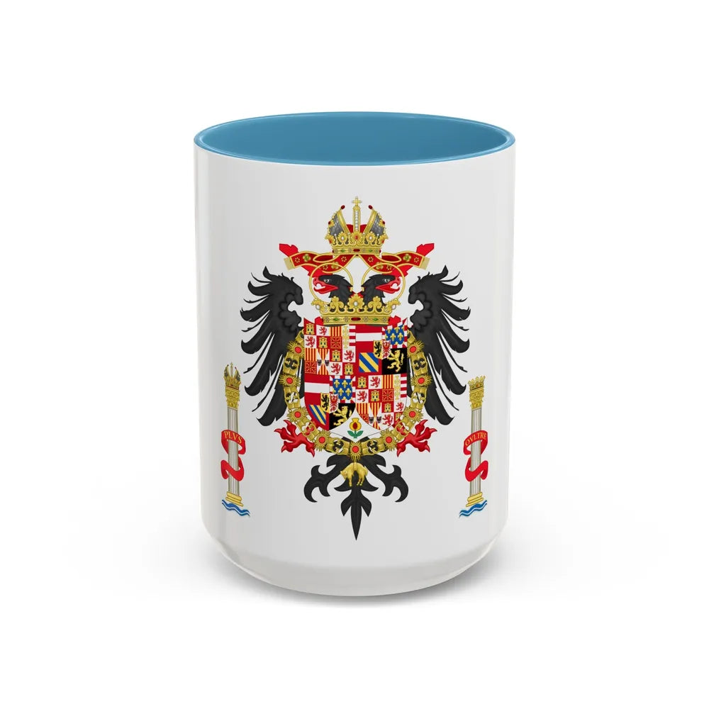 Greater Coat of Arms of Charles V Holy Roman Emperor, Charles I as King of Spain - Accent Coffee Mug 15oz Light Blue - Go Mug Yourself