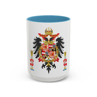 Greater Coat of Arms of Charles V Holy Roman Emperor, Charles I as King of Spain - Accent Coffee Mug 15oz Light Blue - Go Mug Yourself