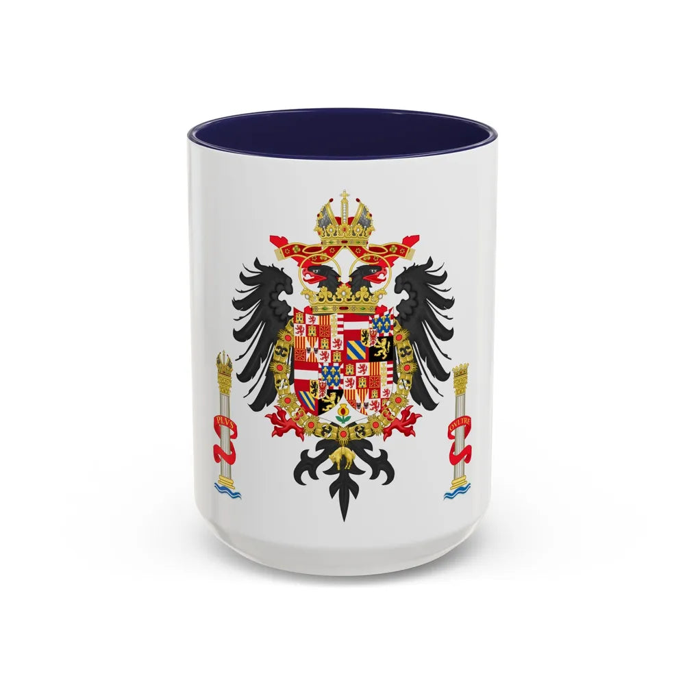 Greater Coat of Arms of Charles V Holy Roman Emperor, Charles I as King of Spain - Accent Coffee Mug 15oz Navy - Go Mug Yourself